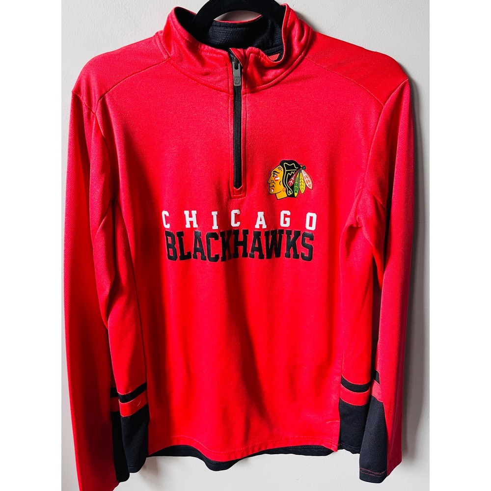 NHL Chicago Blackhawks Youth XL 18/20 Red Quarter Zip Pullover Shirt Hockey